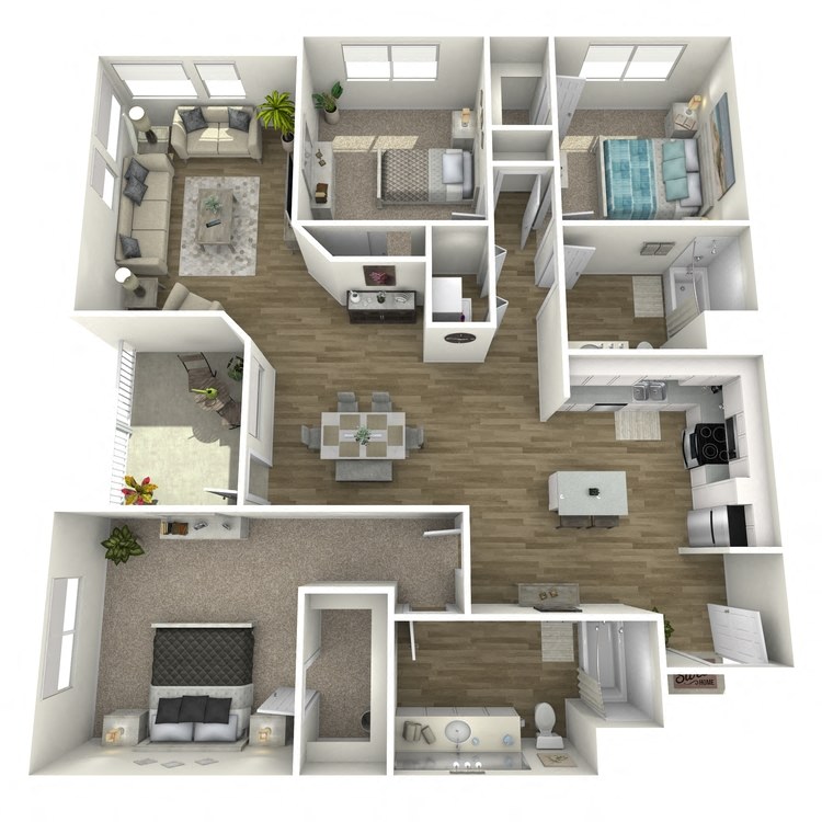 Floor plan for 3 beds, 2 baths, 1538 sqft